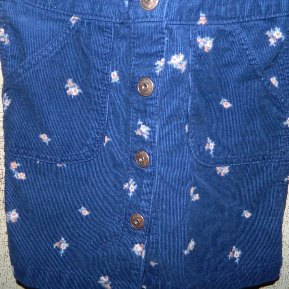 Vintage OshKosh Bgosh Corduroy Floral Blue Overall Dress Size 7 (H-14)